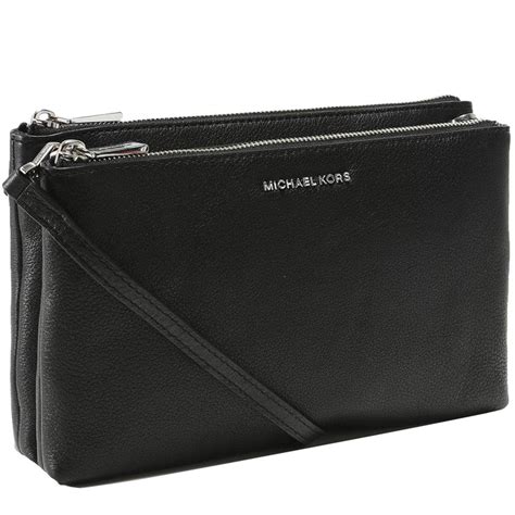 michael kors large double pouch crossbody - black